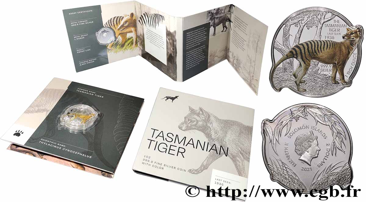 SOLOMON-INSELN 2 Dollars Proof Tigre de Tasmanie 2021  ST 