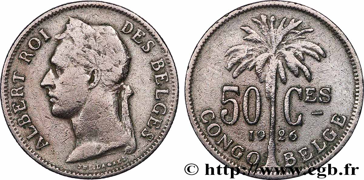 CONGO BELGE 50 Centimes roi Albert légende française 1926 Bruxelles TB 