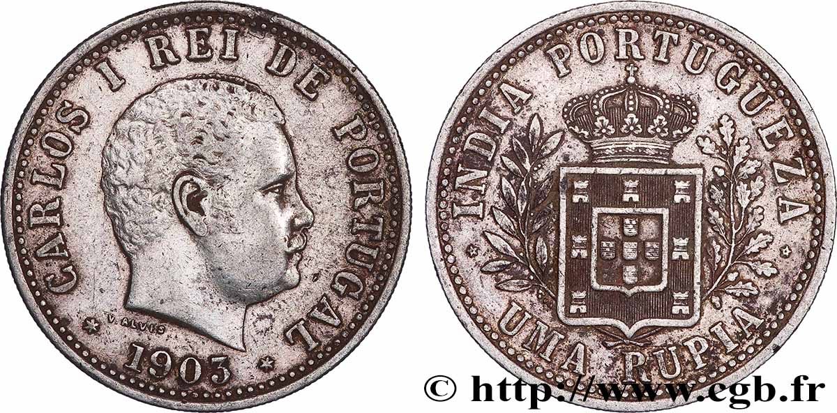 PORTUGIESISCH-INDIEN 1 Rupia Charles Ier (Carlos) 1903  SS 
