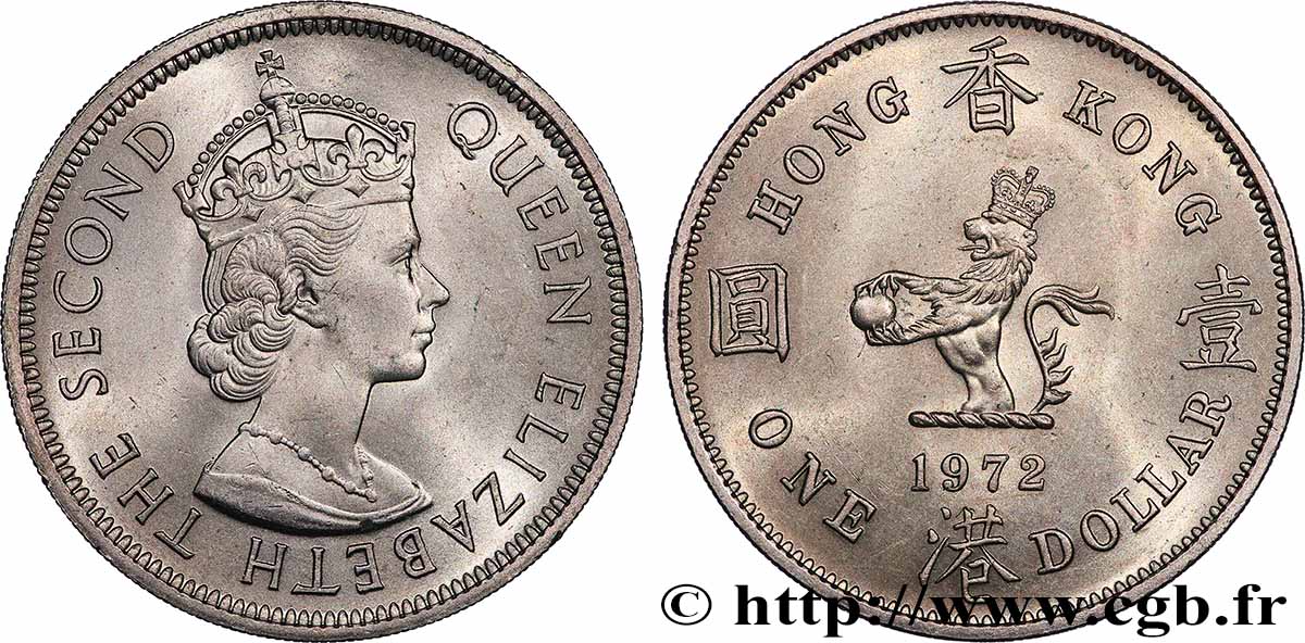 HONG KONG 1 Dollar Elisabeth II couronnée 1972  SUP 