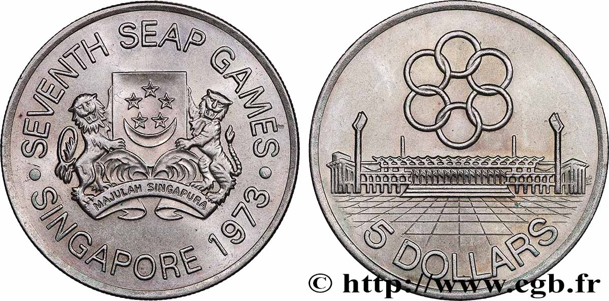 SINGAPOUR 5 Dollars 7e jeux d’Asie du Sud-Est 1973  SUP 