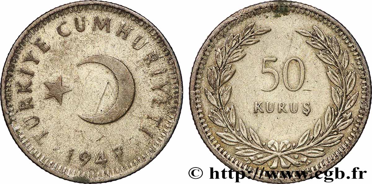 TÜRKEI 50 Kurus 1947  SS 