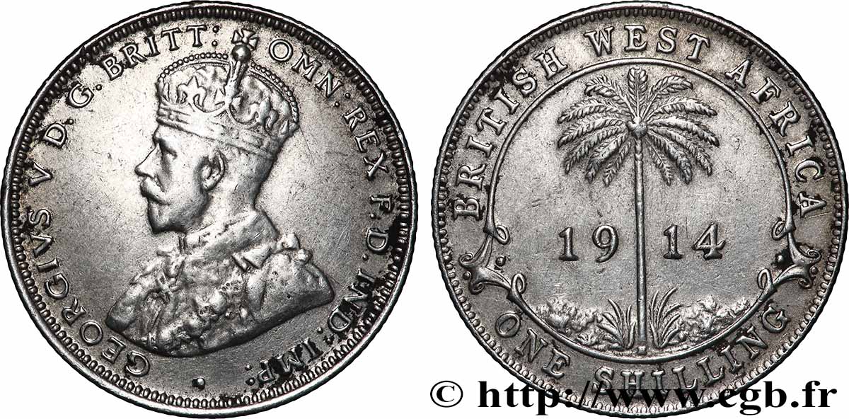 AFRIQUE OCCIDENTALE BRITANNIQUE 1 Shilling Georges V 1914 Heaton TB+ 