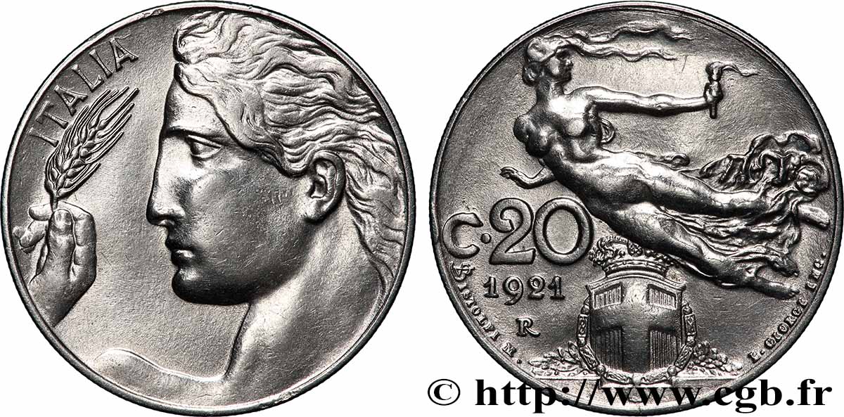 ITALIE 20 Centesimi allégorie de la Liberté 1921 Rome TTB+ 