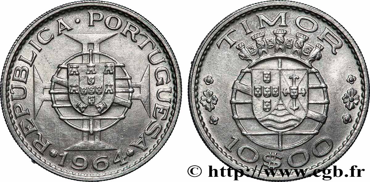 TIMOR 10 Escudos Colonie Portugaise 1964 Lisbonne fVZ 