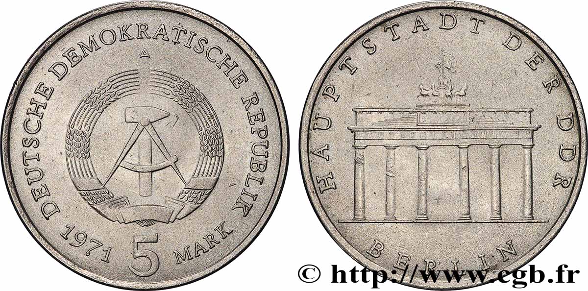 GERMAN DEMOCRATIC REPUBLIC 5 Mark porte de Brandebourg à Berlin 1971 Berlin AU 