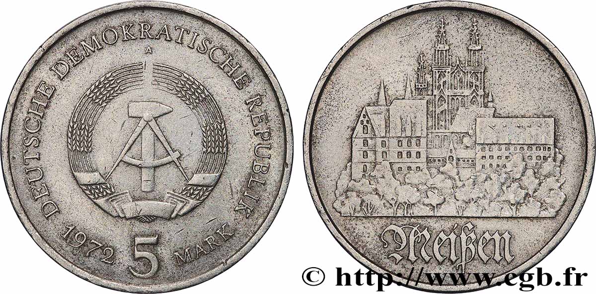 REPúBLICA DEMOCRáTICA ALEMANA 5 Mark ville de Meissen 1972 Berlin MBC+ 