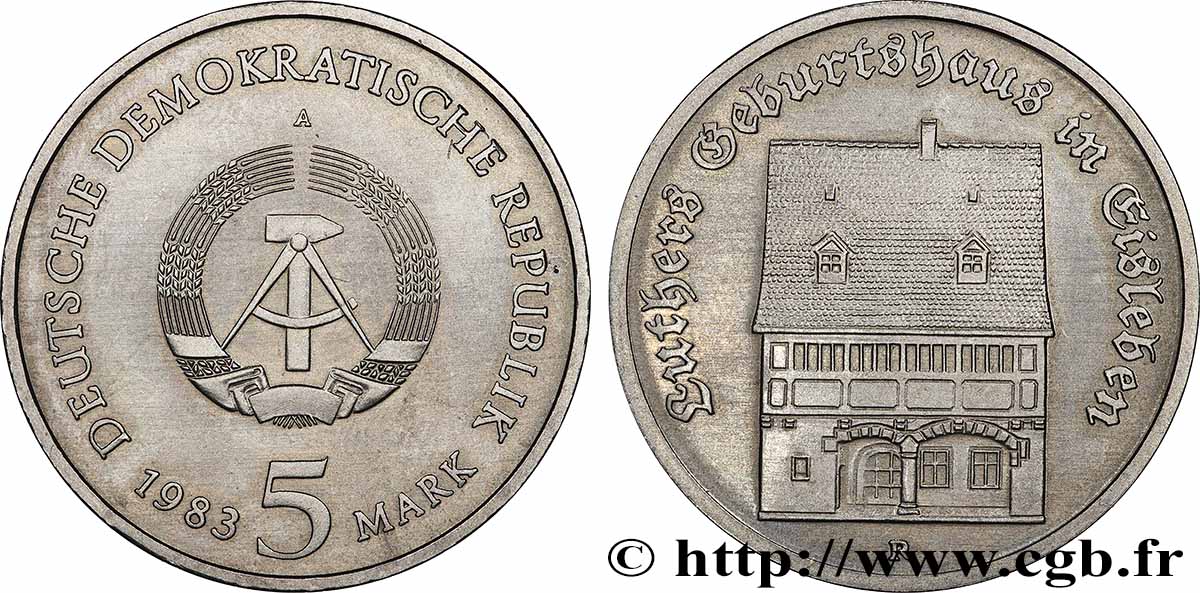 ALLEMAGNE RÉPUBLIQUE DÉMOCRATIQUE 5 Mark Martin Luther 1983  SPL 