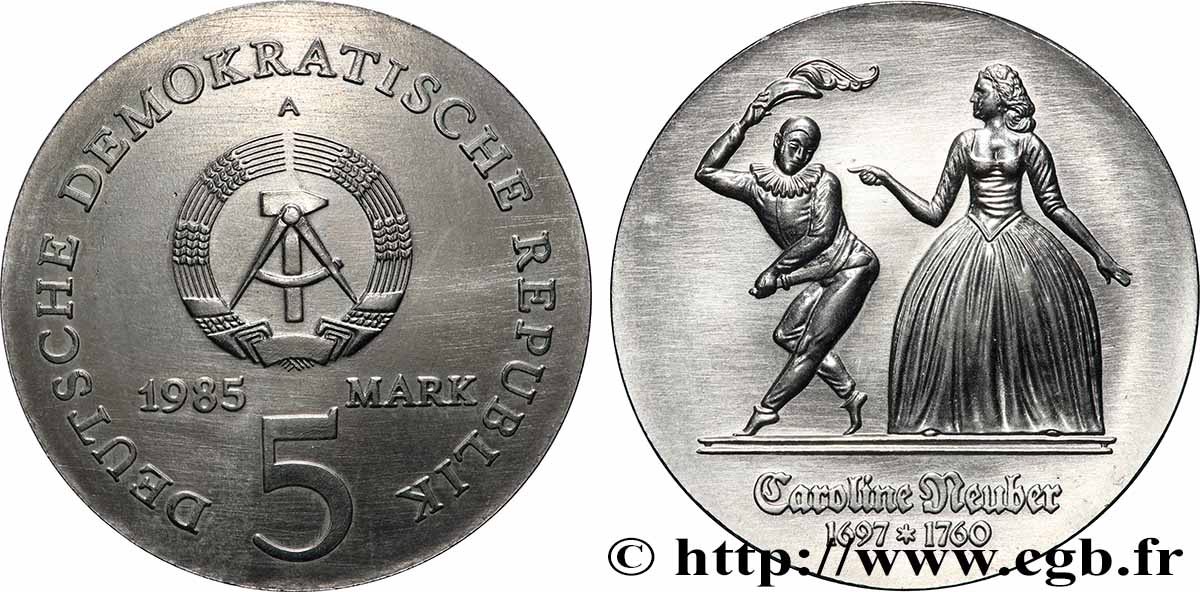 GERMAN DEMOCRATIC REPUBLIC 5 Mark Caroline Neuber 1985  MS 