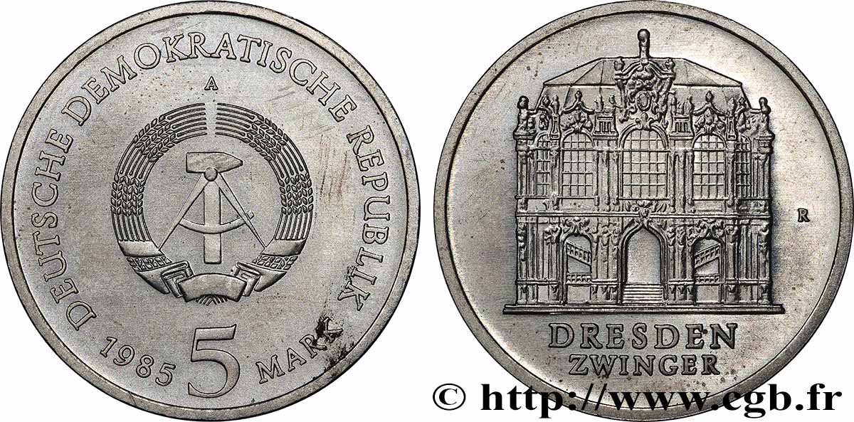 DEUTSCHE DEMOKRATISCHE REPUBLIK 5 Mark 40 ans de la destruction de Dresde 1985  VZ 