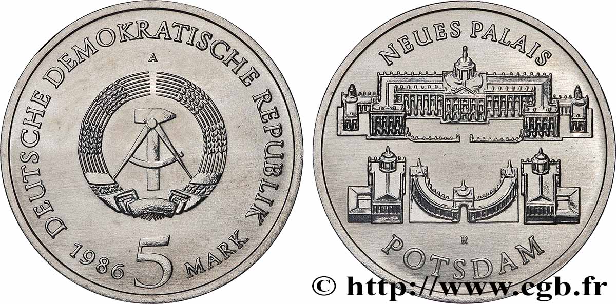 GERMAN DEMOCRATIC REPUBLIC 5 Mark Nouveau Palais de Potsdam 1986  MS 