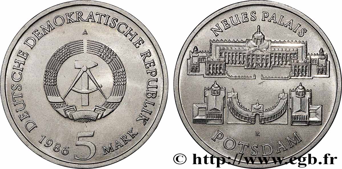 GERMAN DEMOCRATIC REPUBLIC 5 Mark Nouveau Palais de Potsdam 1986  MS 
