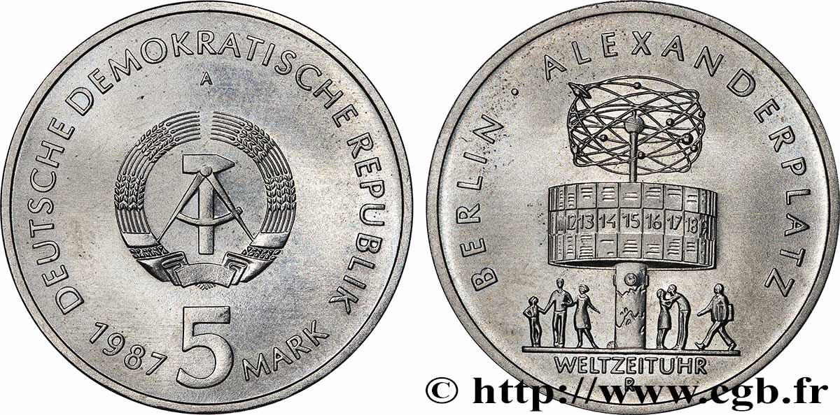 DEUTSCHE DEMOKRATISCHE REPUBLIK 5 Mark 750e annivesaire de la ville de Berlin 1987 Berlin fST 