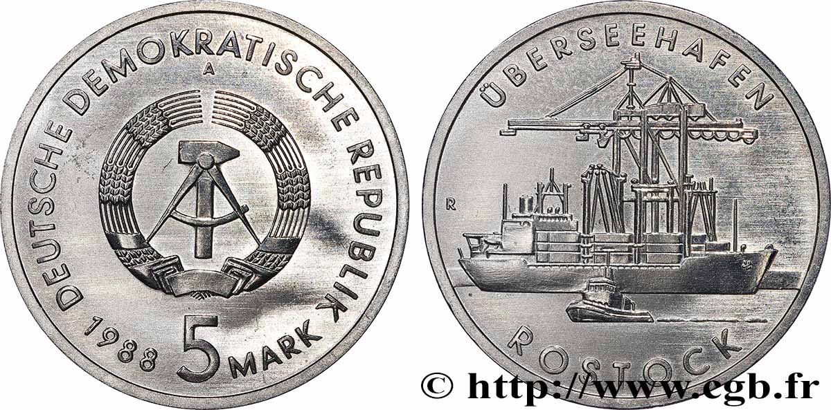 REPUBBLICA DEMOCRATICA TEDESCA 5 Mark Ville de Rostock 1988 Berlin MS 