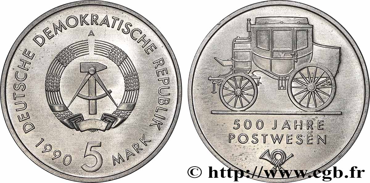 GERMAN DEMOCRATIC REPUBLIC 5 Mark Service Postal 1990 Berlin MS 