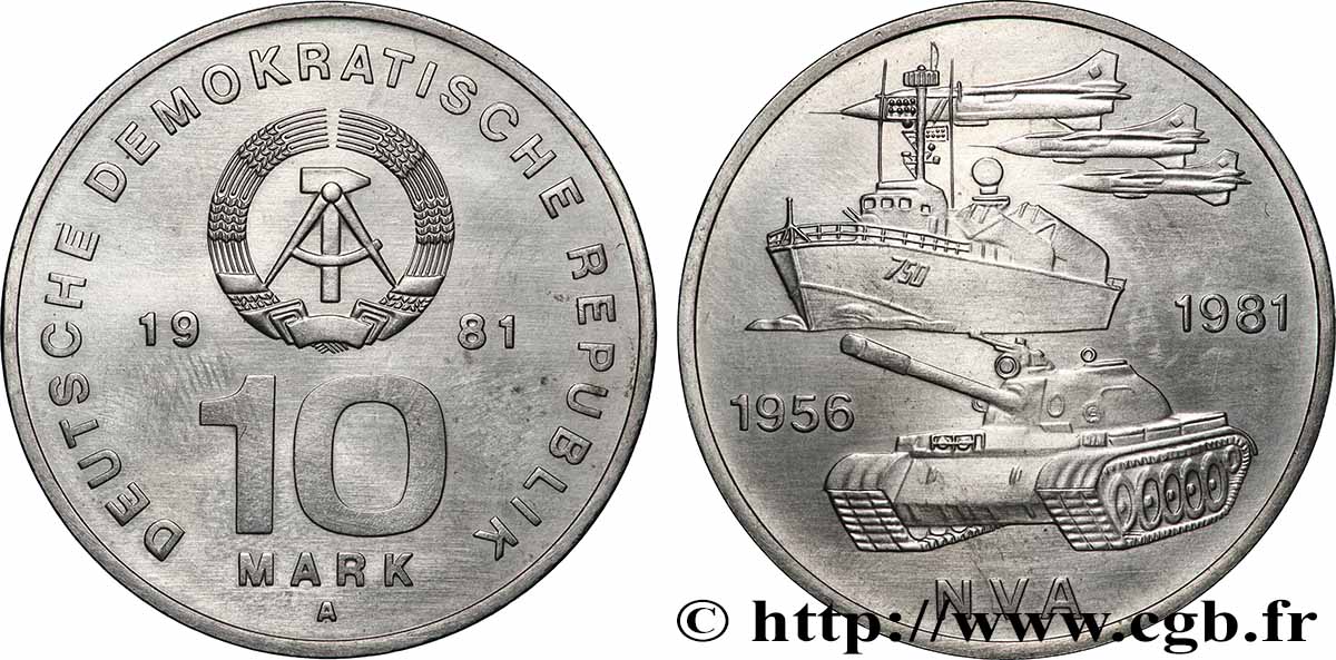 DEUTSCHE DEMOKRATISCHE REPUBLIK 10 Mark Armée nationale 1981 Berlin VZ 