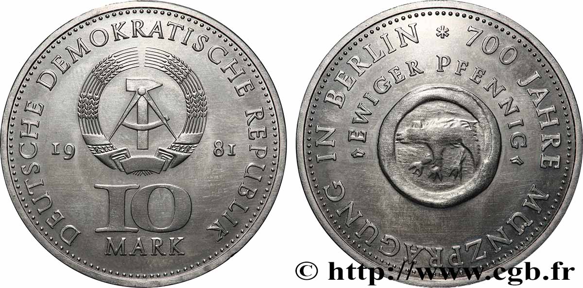 ALLEMAGNE RÉPUBLIQUE DÉMOCRATIQUE 10 Mark 700 ans de frappe de monnaie à Berlin 1981 Berlin SUP 