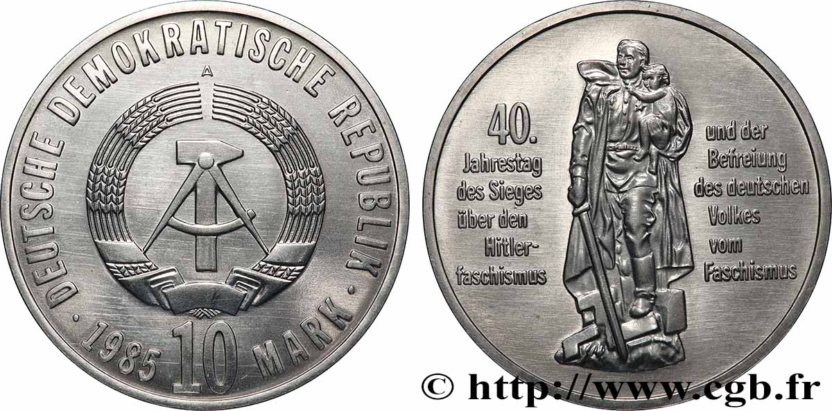 ALLEMAGNE RÉPUBLIQUE DÉMOCRATIQUE 10 Mark Libération du Fascisme 1985 Berlin SUP 