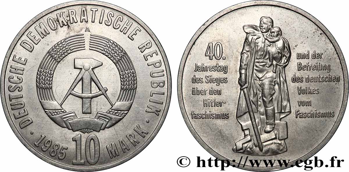 DEUTSCHE DEMOKRATISCHE REPUBLIK 10 Mark Libération du Fascisme 1985 Berlin VZ 
