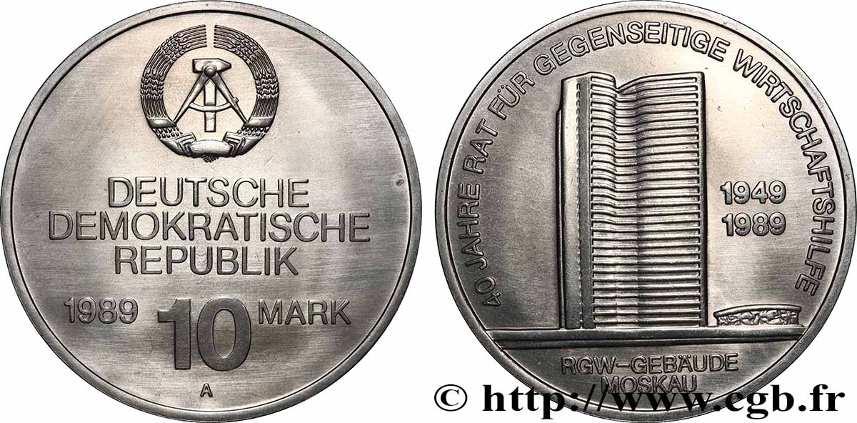 GERMAN DEMOCRATIC REPUBLIC 10 Mark 40 ans du Conseil d&nbsp;assistance économique mutuelle 1989 Berlin AU 