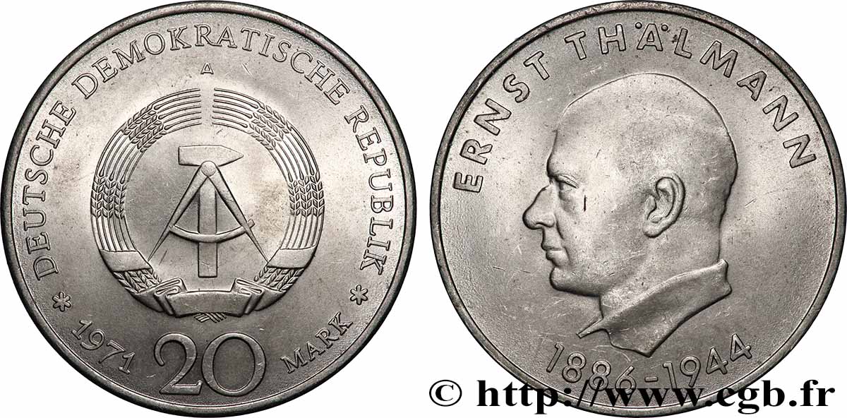 REPUBBLICA DEMOCRATICA TEDESCA 20 Mark Ernst Thälmann 1971 Berlin SPL 