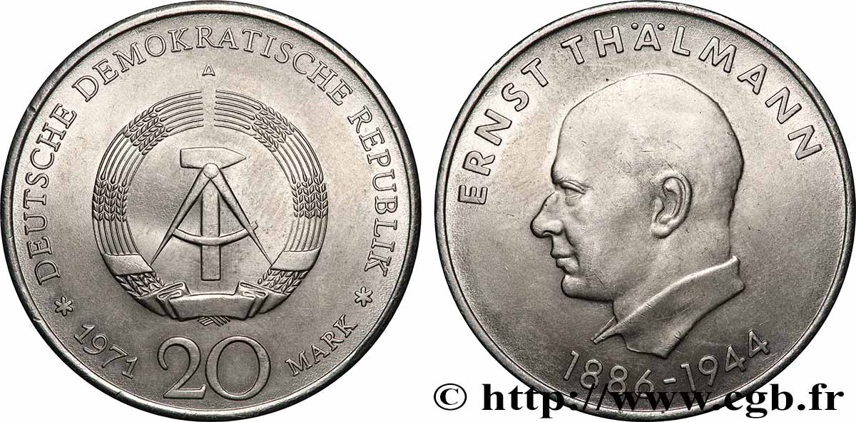GERMAN DEMOCRATIC REPUBLIC 20 Mark Ernst Thälmann 1971 Berlin AU 