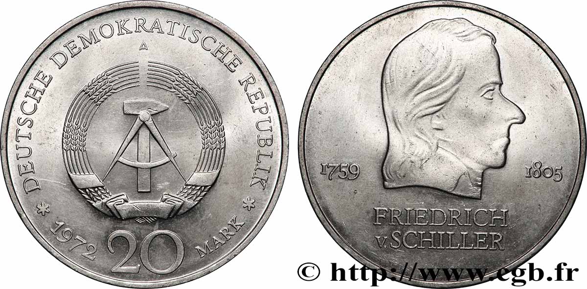 DEUTSCHE DEMOKRATISCHE REPUBLIK 20 Mark Friedrich von Schiller 1972 Berlin VZ 