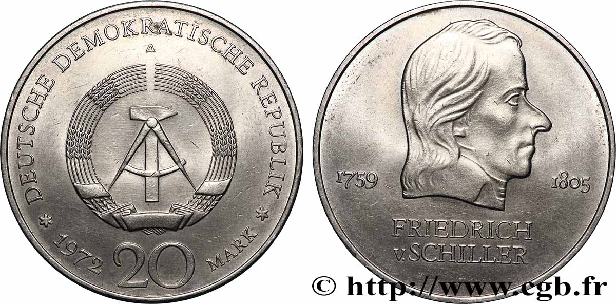 REPUBBLICA DEMOCRATICA TEDESCA 20 Mark Friedrich von Schiller 1972 Berlin SPL 
