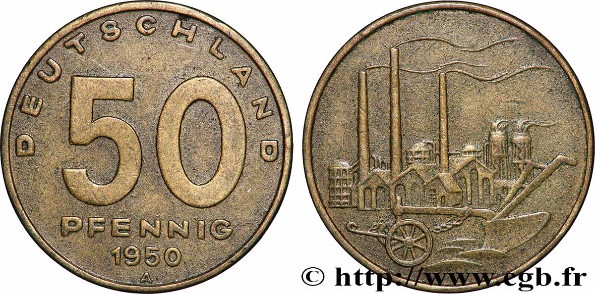 DEUTSCHE DEMOKRATISCHE REPUBLIK 50 Pfennig 1950 Berlin fVZ 