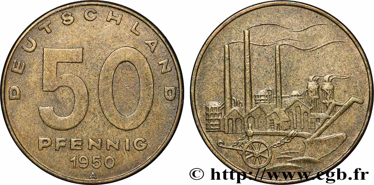 GERMAN DEMOCRATIC REPUBLIC 50 Pfennig 1950 Berlin AU 
