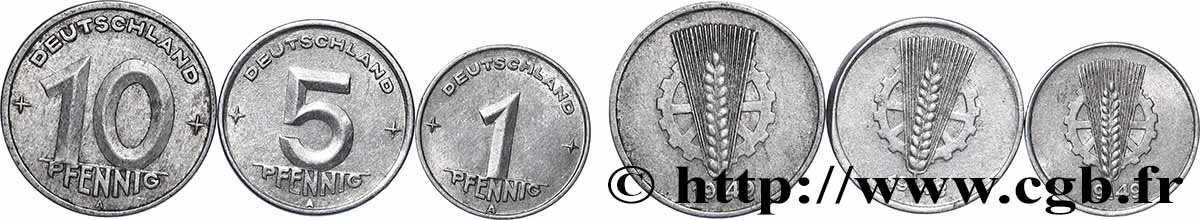 DEUTSCHE DEMOKRATISCHE REPUBLIK Lot 1, 5 et 10 Pfennig n.d. Berlin lot 