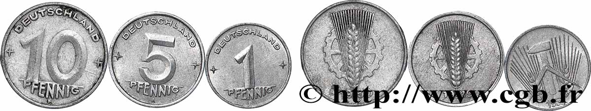 GERMAN DEMOCRATIC REPUBLIC Lot 1, 5 et 10 Pfennig n.d. Berlin lot 