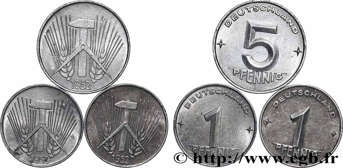 GERMAN DEMOCRATIC REPUBLIC Lot 2 x 1 Pfennig et 5 Pfennig n.d. Berlin lot 
