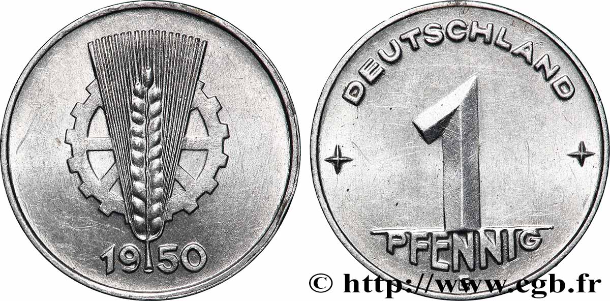GERMAN DEMOCRATIC REPUBLIC 1 Pfennig type Deutschland 1950 Muldenhütten AU 