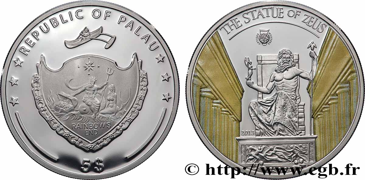 PALAU 5 Dollars Statue de Zeus 2013  SPL 