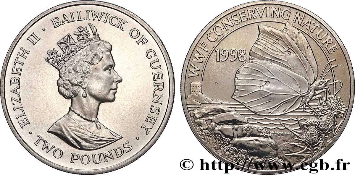 GUERNSEY 2 Pounds papillon Gonepteryx 1998  fST 