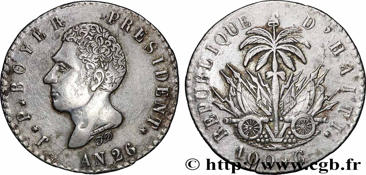 HAITI - REPUBLIC 100 Centimes Jean-Pierre Boyer an 26 1829  AU 
