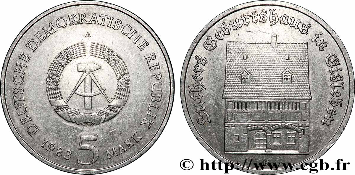 GERMAN DEMOCRATIC REPUBLIC 5 Mark Martin Luther 1983 Berlin AU 