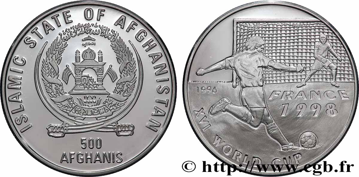 AFGHANISTAN 500 Afghanis Proof XVIe coupe du Monde de football France 1998 1996  SPL 