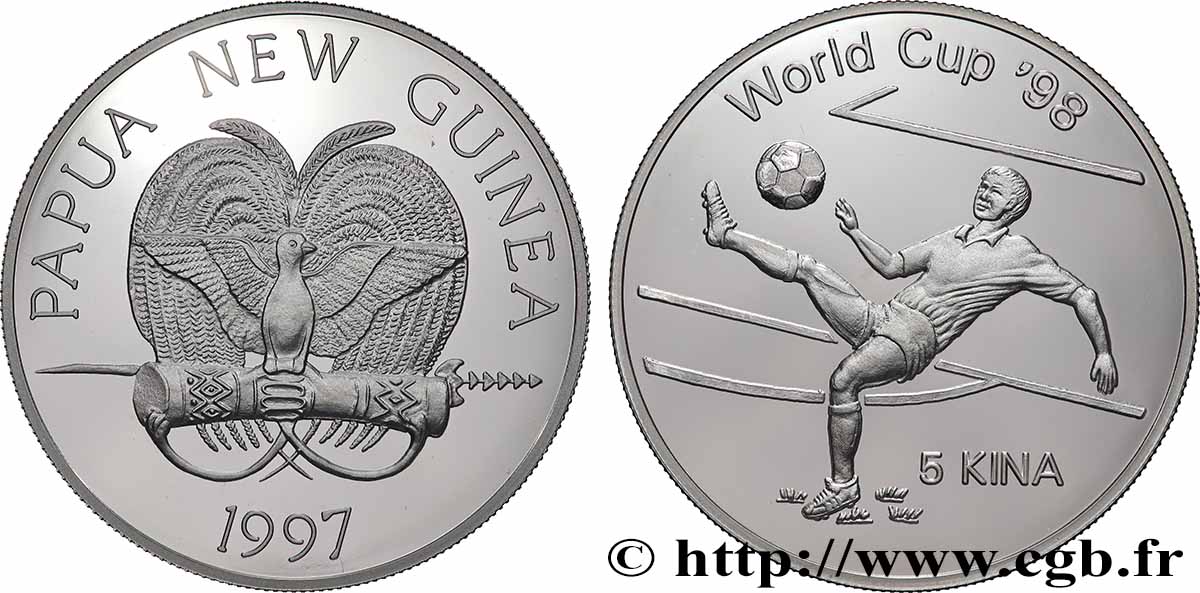PAPUA NEW GUINEA 5 Kina Poissons Proof Coupe du monde de football 98 1997  MS 