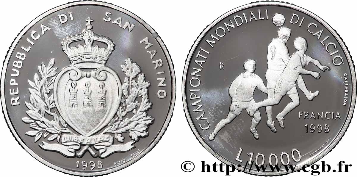 SAINT-MARIN 10.000 Lire Proof Championnat du Monde de football 1998 Rome SPL 
