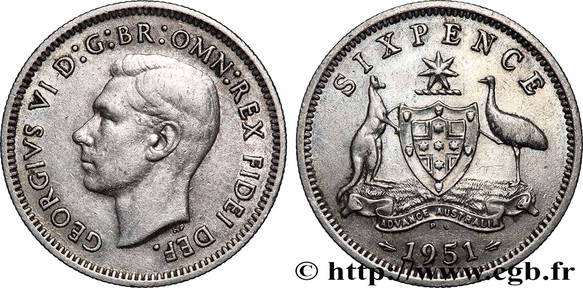 AUSTRALIA 6 Pence Georges VI 1951 Londres BB 