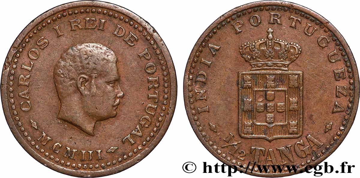 INDE PORTUGAISE 1/12 Tanga Charles Ier (Carlos) 1903 Lisbonne TTB 