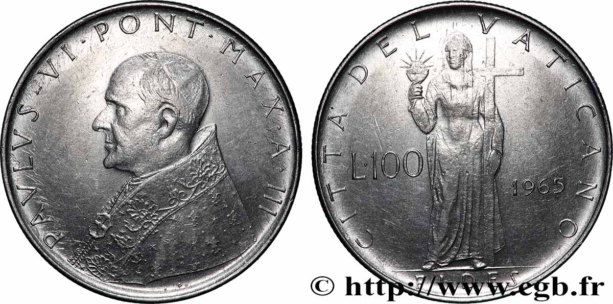 VATICAN AND PAPAL STATES 100 Lire Paul VI an III 1965 Rome AU 