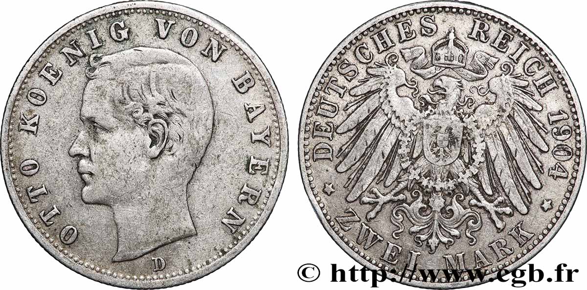 ALLEMAGNE - ROYAUME DE BAVIÈRE - OTHON 2 Mark  1904 Munich TTB 