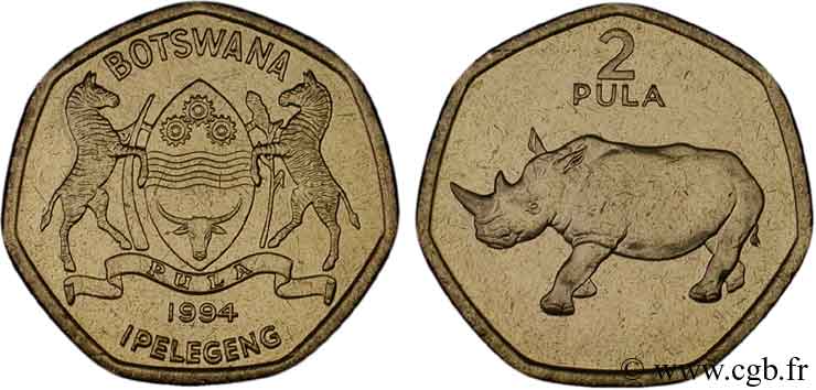 BOTSWANA  2 Pula Rhinoceros 1994  SC 