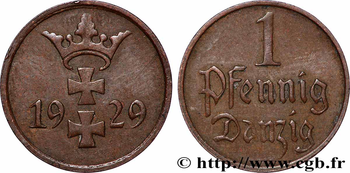 LIBERA CITTA DI DANZICA 1 Pfennig 1929 Berlin BB 
