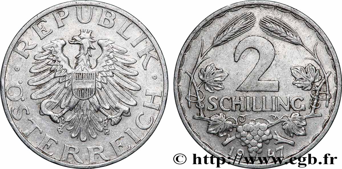 AUSTRIA 2 Schilling aigle 1947 Vienne XF 