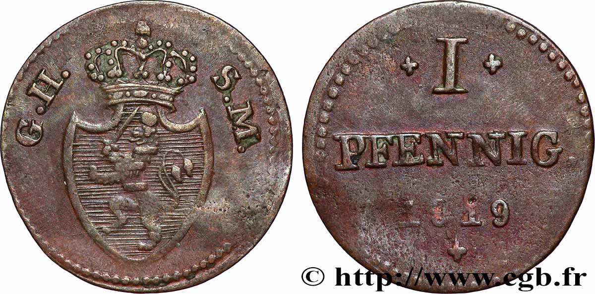 ALLEMAGNE - HESSE 1 Pfennig Hesse-Darmstadt 1819  TB 