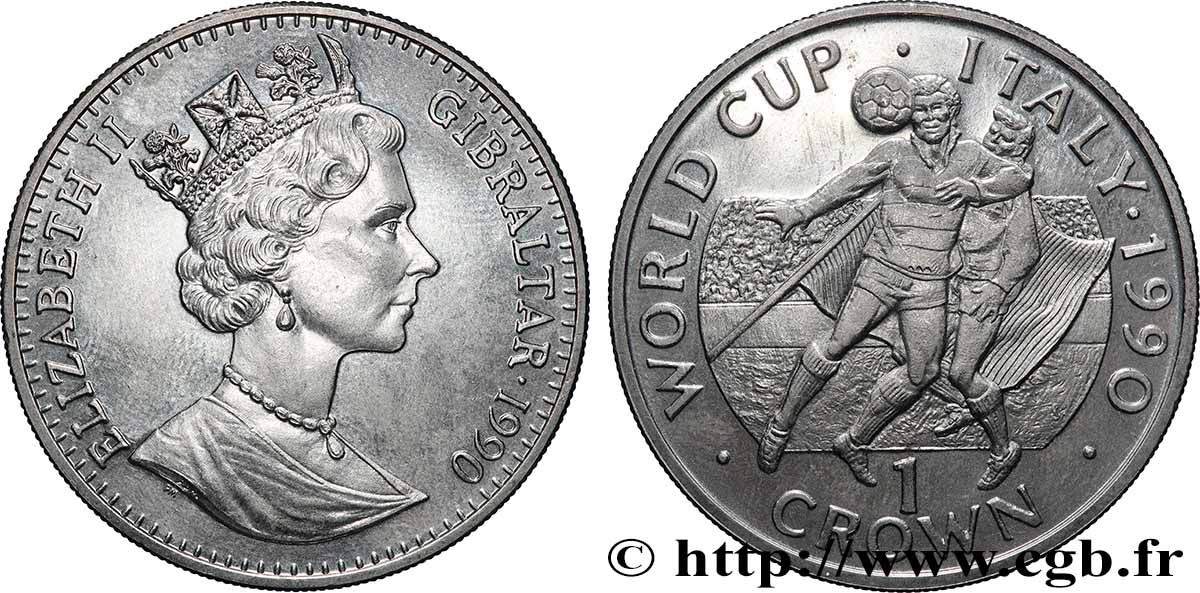 GIBRALTAR 1 Crown Coupe du Monde de football - Italie 1990 1990 Pobjoy Mint SUP 